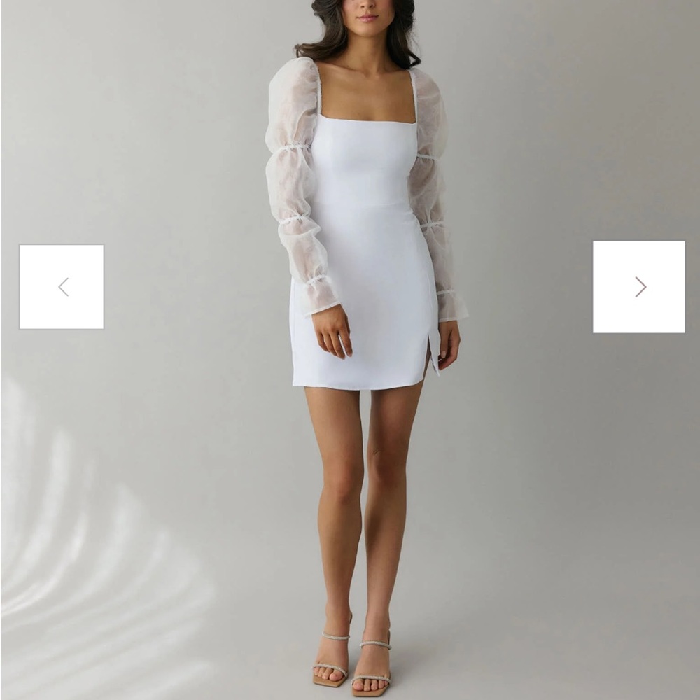 Park & Fifth White Dress with Sheer Long Sleeves